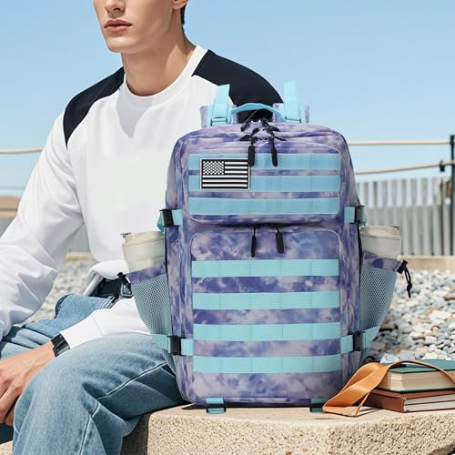 Lovelinks21 45L Tactical Assault Backpack 3 day assault pack with Molle Waterproof backpack Rucksack for Tactical Backpacks (Blue Tie-Dye) - color: Blue Tie-dye