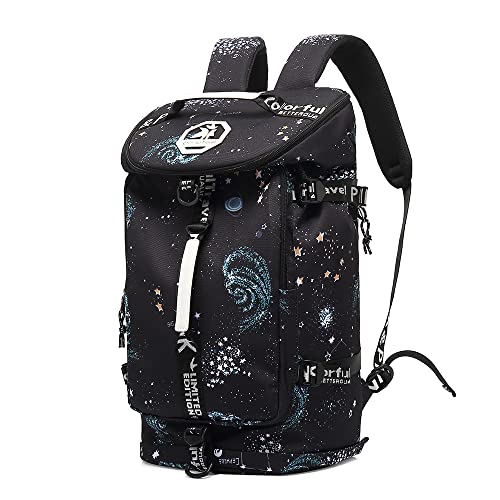 Kalesi Cool Gym Duffle Bag Backpack 4-Way Waterproof with Shoes Compartment for travel Sport Hiking laptop Lightweight - color: Starry Sky