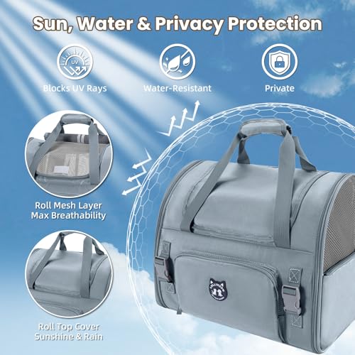 Lollimeow Expandable Large Cat Carrier Backpack, Supports up to 22 lbs - color: Light Grey, size: 16.5"L x 10.2"W x 15.8"H