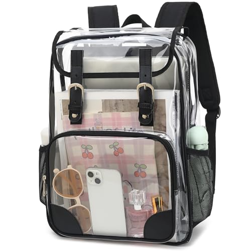 Fuyicat Clear Backpack Heavy Duty PVC Transparent Girls Kids School Backpacks Stadium Approved See Through College Bookbag for Women (Black), Large - color: Black