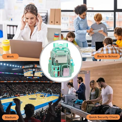 Clear Backpack Heavy Duty Transparent Backpacks Stadium Approved for School Work Sport Travel (Green) - color: Green