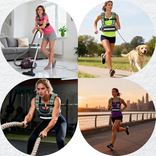 Adjustable Weighted Vest for Women, 6-12lb U-Shaped Weight Vest with 6 Iron Sand Bags & Adjustable Buckle Straps, Rucking Vest with Plus Pockets for Running, Walking and Strength Training - color: Green