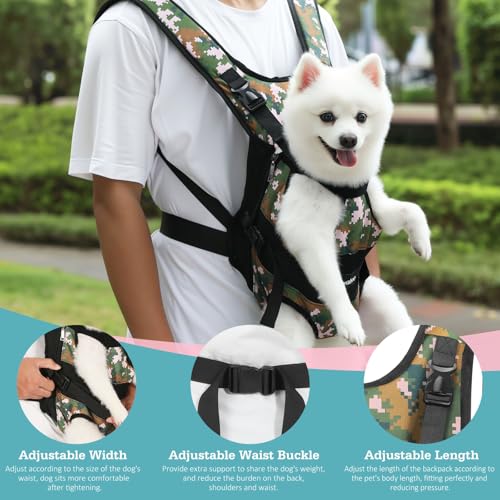 Pawaboo Pet Dog Front Carrier Backpacks, Legs Out Pet Carrier Backpack for Dogs, Adjustable Easy-fit Dog Chest Carriers for Small Medium Dogs Hands Free for Travel Hiking Cycling Camping, S, Camo - color: AA-Camo, style: Small (Pack of 1)