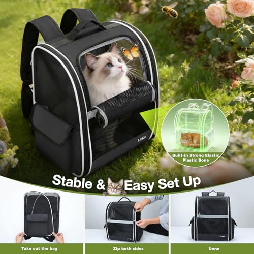 Lekereise Dog Carrier Backpack for Small Medium Large Dogs Cats up to 25 lbs, Breathable Pet Backpack Carrier with 3 Entrances, Collapsible Cat Backpack Carrier, Travel Hiking Puppy Backpack - color: Black, size: 14.2"L x 11.8"W x 16.9"H