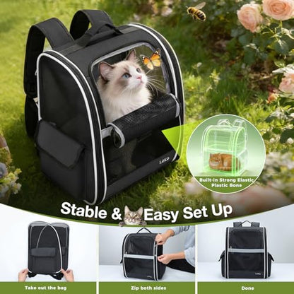 Lekereise Dog Carrier Backpack for Small Medium Large Dogs Cats up to 25 lbs, Breathable Pet Backpack Carrier with 3 Entrances, Collapsible Cat Backpack Carrier, Travel Hiking Puppy Backpack - color: Black, size: 14.2"L x 11.8"W x 16.9"H