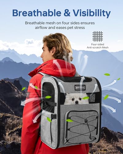 Hiking Dog Carrier Backpack, Padded Height-Enhancing Design, Adjustable Waist Cushioning Belt with Breathable Padded Back Support, Dog Carrier Backpack for Small Dogs Max 13LB Grey with Pad - color: Grey