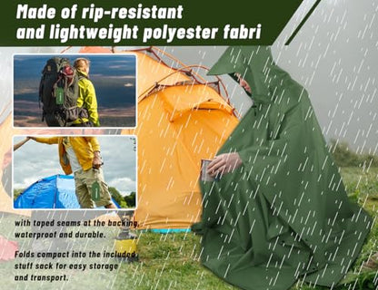 TOMSHOO Multifunctional Raincoat with Hood Hiking Cycling Rain Cover Lightweight Poncho Rain Coat Outdoor Camping Tent Mat - color: Green