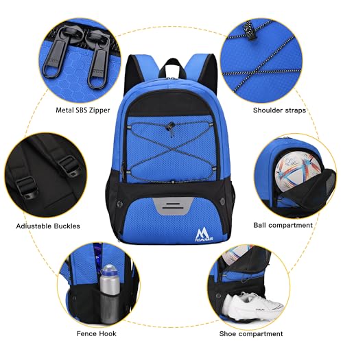 Hsmihair Soccer Bag-Soccer Backpack&Backpack for & Football Volleyball & Basketball,with Ball Compartment and Separate Cleat - color: Deep Blue