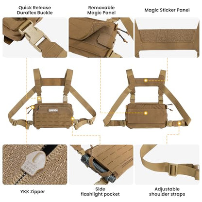 EXCELLENT ELITE SPANKER Tactical Chest Rig Pack EDC Chest Bag Molle Utility Chest Pouch for Outdoor Hunting Workouts Hiking - color: Coyote Brown