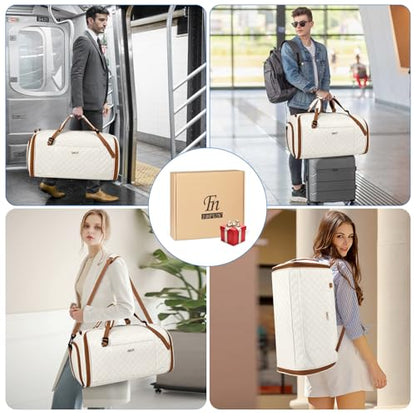 Convertible Garment Bags for Travel - Carry on Garment Duffle Bag with Backpack Straps for Men Women, 4 in 1 Large Travel Duffel Bags with Shoes Compartment Hanging Suit Dress Weekender Bag - color: A-Off White