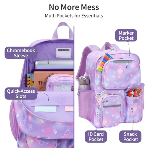 Kids Backpack for Girls - 17 Inch School Bookbag for Grades 3-5 | Elementary Girls Backpack Ages 8-10, Fits Binder Laptop, Reflective Strips, Chest Straps, Comfort Padded S-Straps, Purple - color: Dreamy Purple