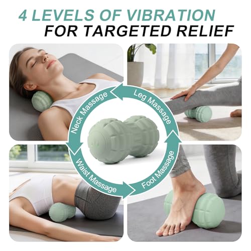 Silicone Vibrating Peanut Massage Ball Roller, Green | Water Resistant , Electric Double Lacrosse Massage Ball, 4 Intensities, For Muscle Tightness Deep Tissue, For Foot Back Hip - color: Green