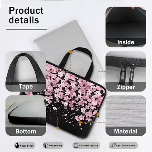 Mumeson Pink Cherry Blossom Laptop Bag 10-17Inch Laptop Sleeve Case for Most Laptops with Handle Briefcase Carrying Computer Bag with Large Capacity Pocket - color: Pink Cherry Blossom, size: 13 Inch