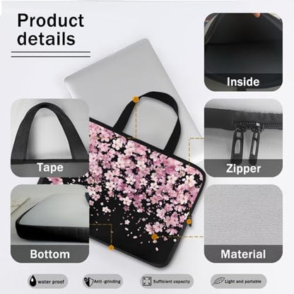 Mumeson Pink Cherry Blossom Laptop Bag 10-17Inch Laptop Sleeve Case for Most Laptops with Handle Briefcase Carrying Computer Bag with Large Capacity Pocket - color: Pink Cherry Blossom, size: 13 Inch