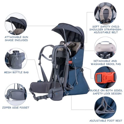 WIPHA Hiking Baby Carrier Backpack, Lightweight Child Carrier, Breathable Mesh Toddler Carrier for Outdoor Adventures, Ergonomic Design, Perfect for Travel, Hiking & Daily Use - color: CREEPER III-NAVY BLUE