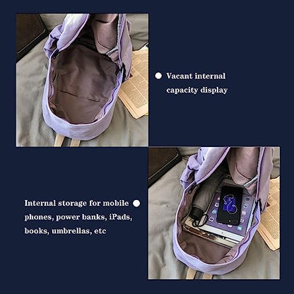 Women's canvas bag, men's and women's large capacity leisure backpack, men's and women's travel backpack (Purple,One Size) - color: Purple