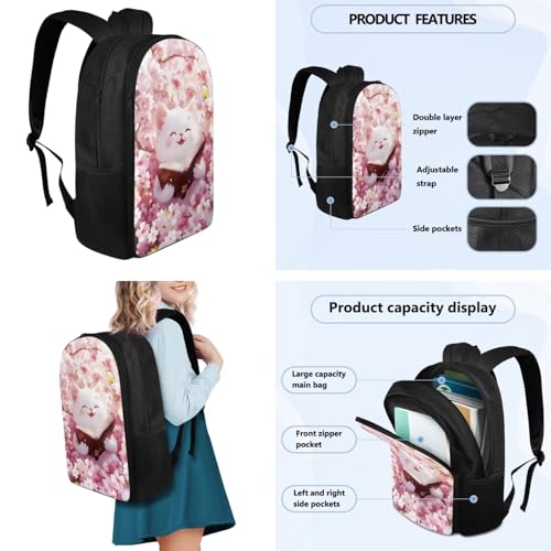 Flashideas Cherry Blossom Cat Backpack for School Girls Backpack with Lunch Box 32 oz Water Bottle and Water Bottle Holder 4Pcs Set 17" Bookbag with Compartments Sturdy School Bag for Kids Elementary - color: Cherry Blossom Cat