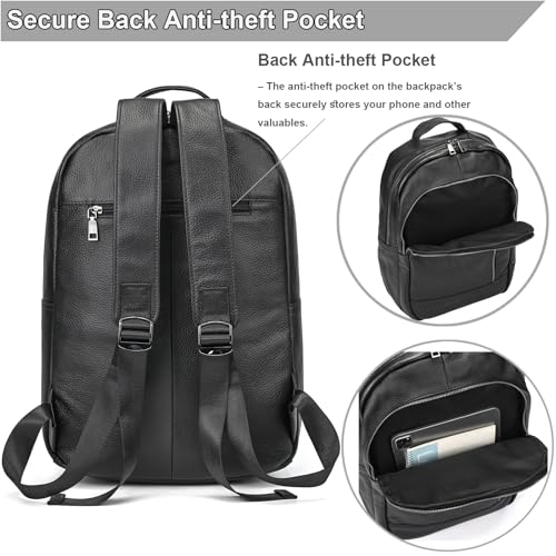 Large Capacity Black Leather Backpack for Men, 15.6 Inch Genuine Leather Laptop Backpack Business Travel Shoulder Daypacks - color: Y80&16y Black
