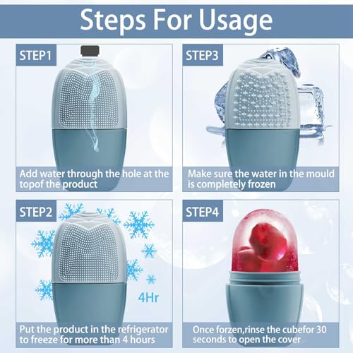 XHJRI Ice Face Roller Massager,Ice Cube Roller for Face, Eyes and Neck Naturally Conditioning and Skin Care,De-Puff Eye Bags,Reduce Migraine Pain,Reusable Massage Silicone Ice Mold (New Blue) - color: New Blue