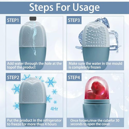 XHJRI Ice Face Roller Massager,Ice Cube Roller for Face, Eyes and Neck Naturally Conditioning and Skin Care,De-Puff Eye Bags,Reduce Migraine Pain,Reusable Massage Silicone Ice Mold (New Blue) - color: New Blue