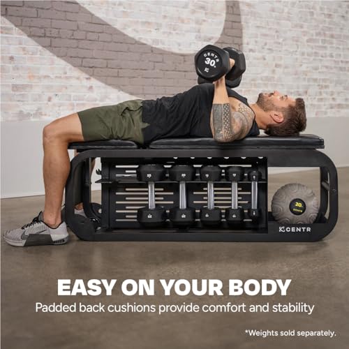 Centr Workout Bench Press, Fusion Bench - Multi-Purpose Adjustable Weight Bench with Storage Rack for Dumbbells, Bands, & Recovery Tools - Incline & Sit Up Bench for Home Gym Exercise