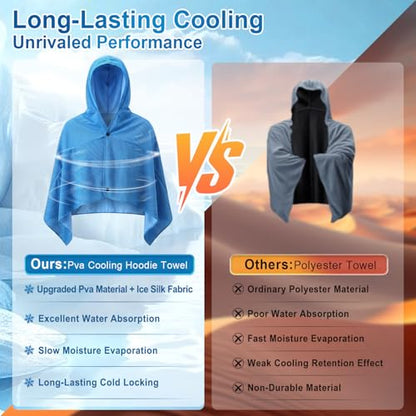 Cooling Hooded Beach Towel Cloak for Men Women - Double Layer PVA Fabric Cool Towel Cape, Instant Cooling Soft Ice Towelfor Beach Yoga Camping (Blue) - color: Blue