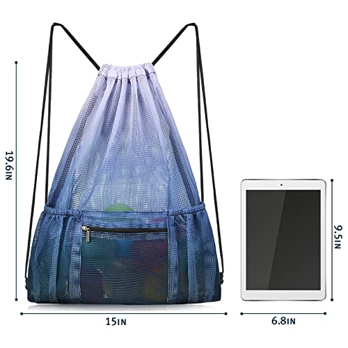Mesh Drawstring Backpack Bag Beach Bag with Zipper Pocket Gym Backpack Bag for Swimming Gear Gym Storage Bag for Adult Kids (Grey) - color: Grey