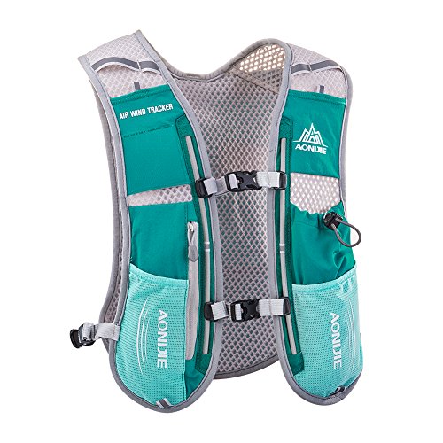 AONIJIE Hydration Vest Pack Backpack 5L 5.5L Marathoner Running Vest Race Hydration for Women and Men Trail Run Hiking Jogging - color: Mint Green and No Water Bladder