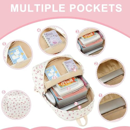 Bluboon School Backpack for Teen Girls Women Laptop Backpack College Bookbags Middle School Travel Work Commuter Back Pack - color: Beige Bow Tie