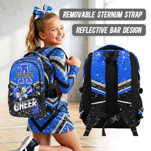 Custom Cheer Backpacks for Cheerleaders, Personalized Cheerleading Backpack for Elementary School Camp - color: Blue