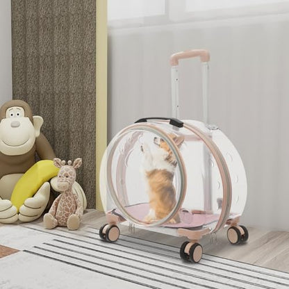 Pet Carrier with Wheels, Clear Cat Carrier Pet Trolley Case Pet Backpack with Multiple Ventilation Holes for Cats and Dogs, Pink - color: Pink Cat Carrier