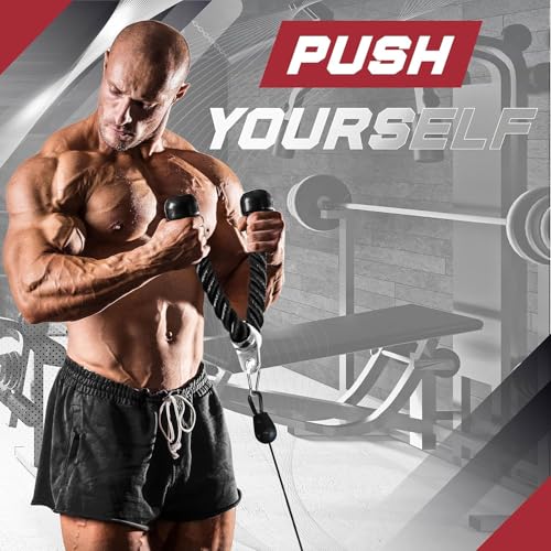 Yes4All Cable Machine Attachment, Row Handles, Tricep Rope, Straight Bar, V Bar, LAT Pulldown Accessories Load 880 LB for Home Gym - color: L. (Chrome) Tricep Rope + Straight Bar