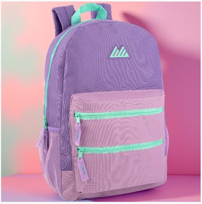 Summit Ridge Colorful Big Backpack for School Kids, Multi Pocket Backpack for Elementary, Middle School Girls, Boys with Padded Straps (Purple/Lilac) - color: Purple/Lilac