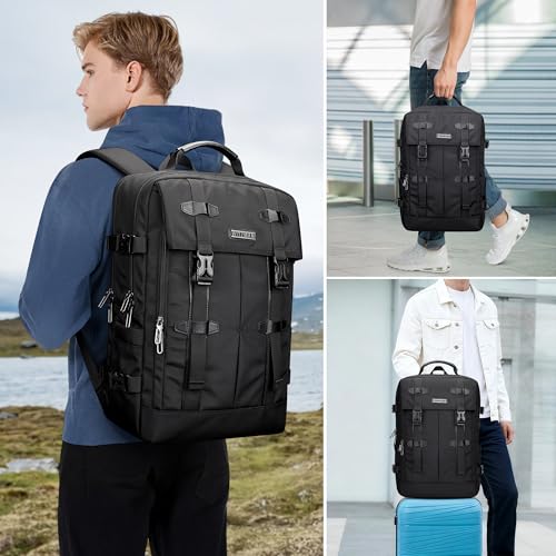 WITZMAN Travel Laptop Backpack for Men Fit 16 inch Computer Carry-on Airline Approved with USB Charging Port(B716 Black) - color: Black