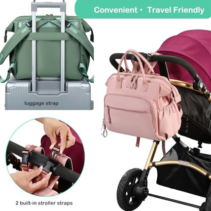 LORADI Large Diaper Bag Tote, Hospital Bag, Baby Shower Essential | 14 Pockets, Convertible, Stroller Clips, 3 Insulated Pockets, Water-resistant, Easy to Clean - color: Green, size: Large-20L