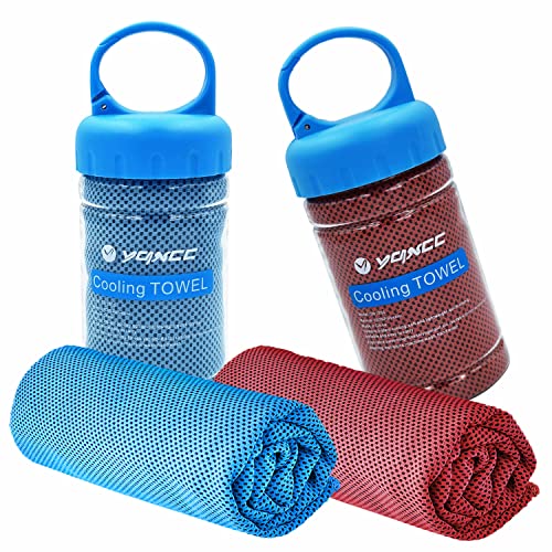 YQXCC 2 Pack Cooling Towels (47"x12"), Ice Cool Neck Towel, Soft Breathable Microfiber for Yoga, Golf, Gym, Running, Camping & Hot Weather - color: Light Blue/Red
