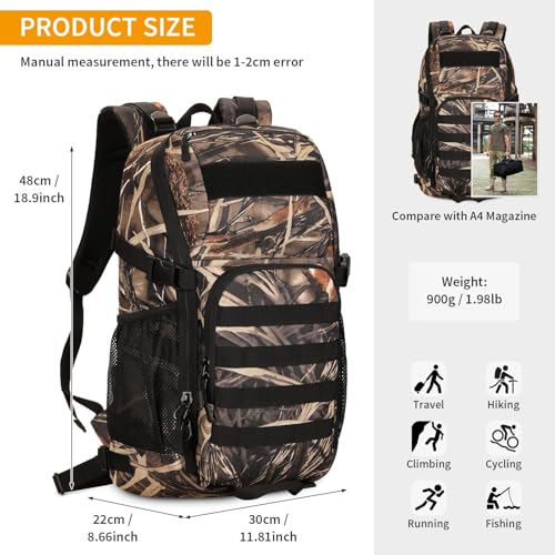 HUNTVP Tactical Backpack Military MOLLE Backpack Hunting Rucksack Gear Assault Pack 25L WR - color: Reed Camo-25l, size: 25L
