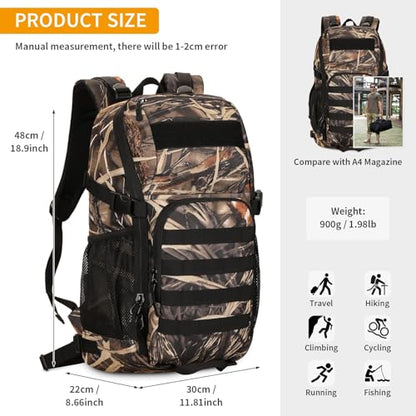 HUNTVP Tactical Backpack Military MOLLE Backpack Hunting Rucksack Gear Assault Pack 25L WR - color: Reed Camo-25l, size: 25L