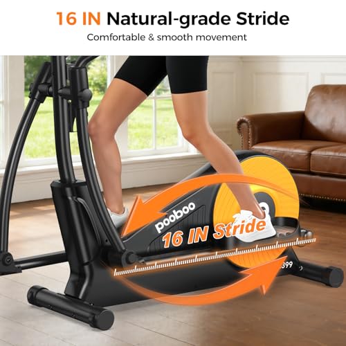 pooboo Elliptical Machine, Elliptical Exercise Machine with 16-Level Resistance&Quiet Magnetic Driving System, Elliptical Machine for Home with LCD Monitor - color: 16IN-Stride Orange