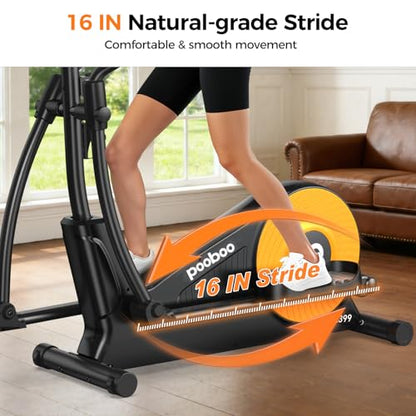 pooboo Elliptical Machine, Elliptical Exercise Machine with 16-Level Resistance&Quiet Magnetic Driving System, Elliptical Machine for Home with LCD Monitor - color: 16IN-Stride Orange
