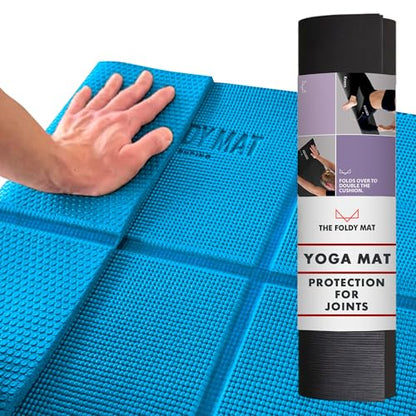 Foldable Yoga Mat Thick, in 6 Combinations; Greater Support and Protection for Joints, Body Alignment System, and Sections for Hands and Feet. Non-slip texture and water-resistant - color: Light Blue