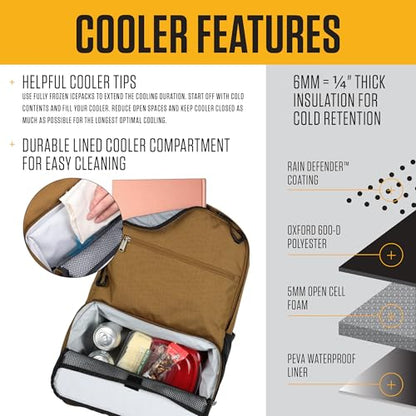Carhartt Insulated Two Compartment Cooler, Durable Water Repellent Material W/Front Zippered Pocket for Camping, Beach & Travel - color: Port, style: Cooler Backpack