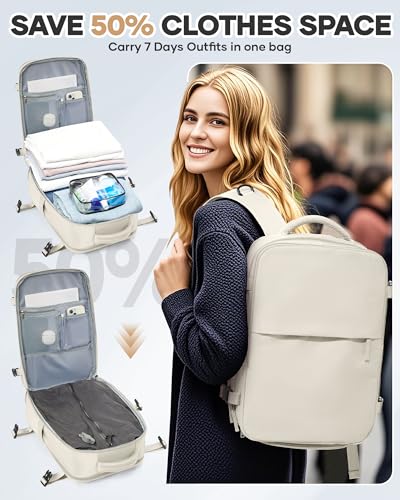 Vacuum Seal Travel Backpack with Air Pump Compression Waterproof Vacpack Carry On Backpack for Travel Daypack Women Men with Vacuum System Airlines Approved Vacpack Laptop Space Saver Bags Beige - color: B16-beige-(with Air Pump)