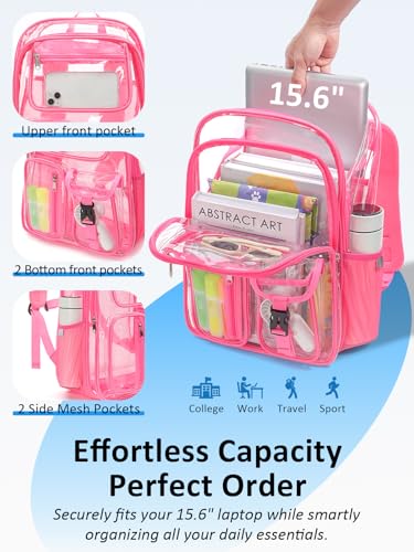 Double-Layer Clear Backpack Heavy Duty, 17 Inch Large Clear Bookbag, Transparent See Through Backpack For School, Work, College, Travel, Sport- Peach Pink - color: 1# Peach, style: Pro Series (Double Layer)