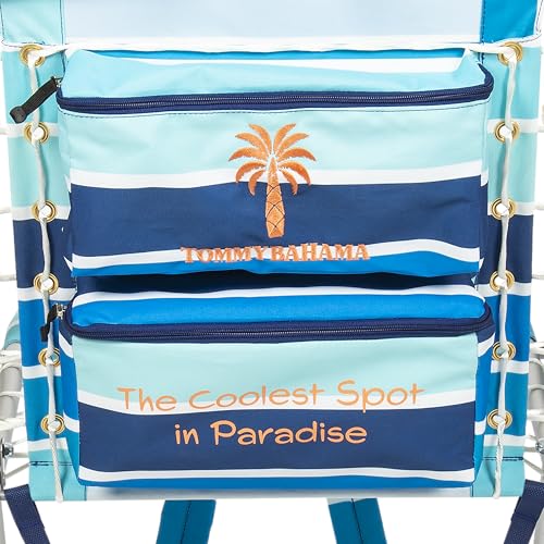 Tommy Bahama Hi-Boy 17" Seat Height 4-Position Lace-Up Suspension Folding Beach Backpack Chair - color: Logo Stripe, style: 2-Pack