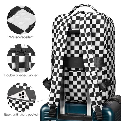 Checkered Backpack for Women Fashion Backpacks with Laptop and Multi Compartment for Travel and Work Black White Check - color: Black White Check