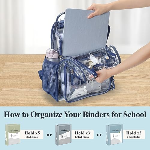 PACKISM Clear Backpack for School - 17 inch Large Heavy Duty Bookbag, Reinforced See Through PVC Transparent Backpack - color: Dark Blue, style: Daypack Backpacks