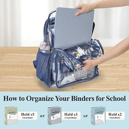 PACKISM Clear Backpack for School - 17 inch Large Heavy Duty Bookbag, Reinforced See Through PVC Transparent Backpack - color: Dark Blue, style: Daypack Backpacks