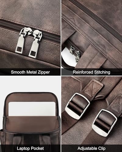 MASINTOR 15.6 inch Leather Laptop Backpack Purse for Women, Designer Travel and Work Bag with Laptop Compartment Retro Coffee - color: Retro Coffee