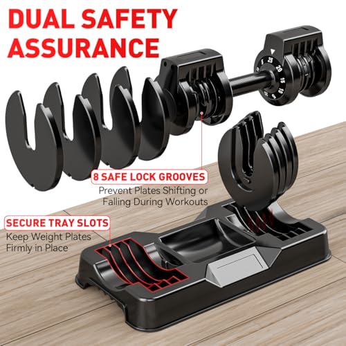 Adjustable Dumbbell Set of 2, 110lbs/50lbs Free Weights Dumbbell Set, 5-in-1/10-in-1 Quick-Lock Hand Weights, 25lbs/55lbs Pair with Anti-Slip Texture Handle, Weight Set For Home Gym Suit both Men and Women - color: Black 25LB Set of 2（Round）5 in 1
